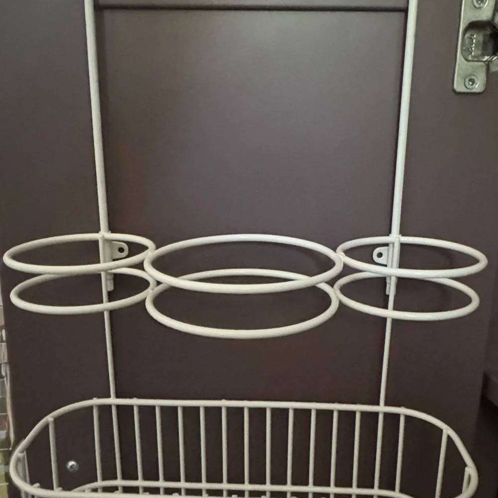White metal cabinet hanging organizer
